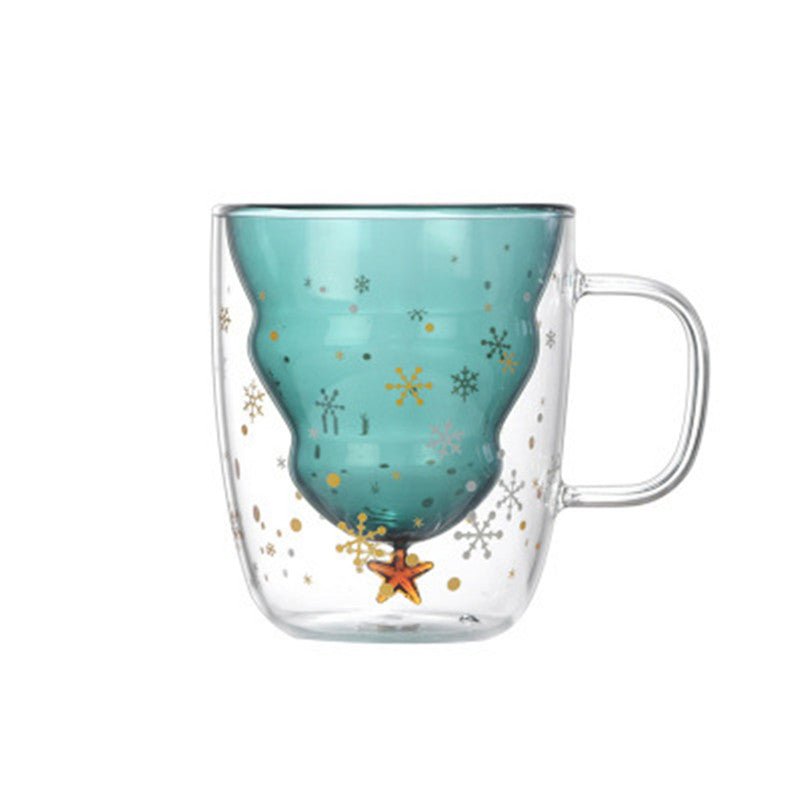 Double Heat Resistant Glass Coffee Cup Christmas Tree With Handle And Lid Milk Water Cup Cute Household Breakfast Whiskey Mug | Luxury Home Accessories | Heulog Glow