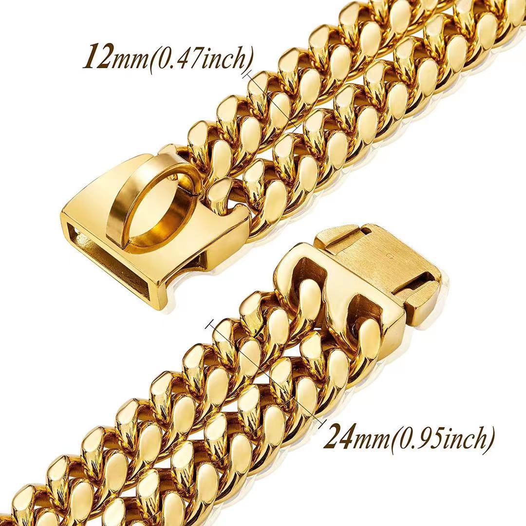Double Row Gold ID Brand Metal Dog Chain Collar | Luxury Home Accessories | Heulog Glow