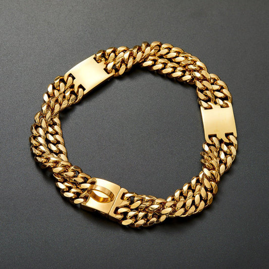 Double Row Gold ID Brand Metal Dog Chain Collar | Luxury Home Accessories | Heulog Glow