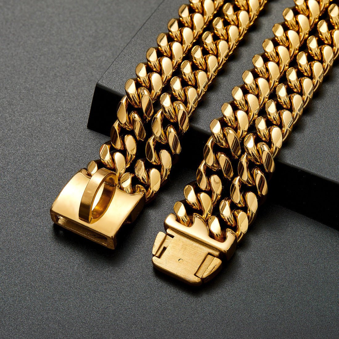 Double Row Gold ID Brand Metal Dog Chain Collar | Luxury Home Accessories | Heulog Glow