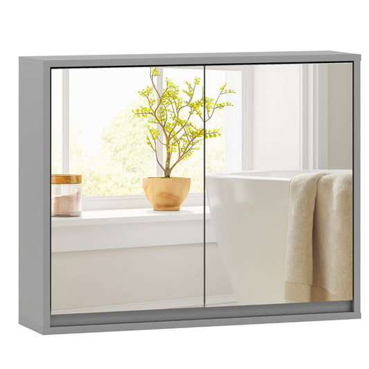 Double Mirrored Door Cabinet with Storage Shelf for Bathroom-Black