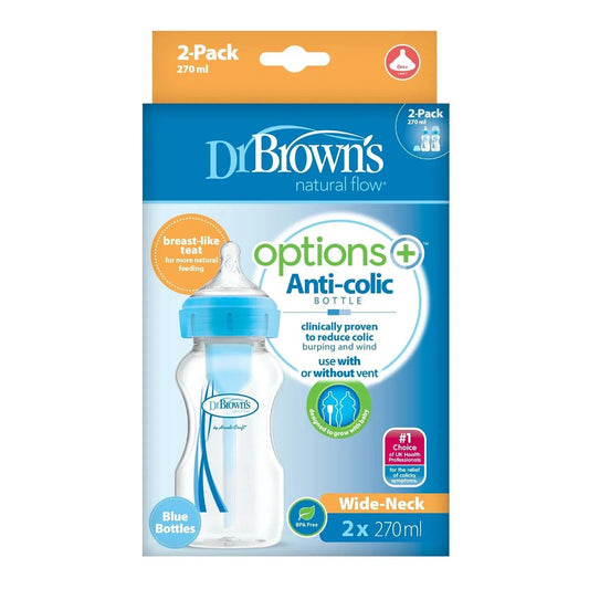 Dr. Brown's Options+ Anti-Colic Baby Bottle Wide Neck Blue 270ml Pack of 2 | Luxury Home Accessories | Heulog Glow