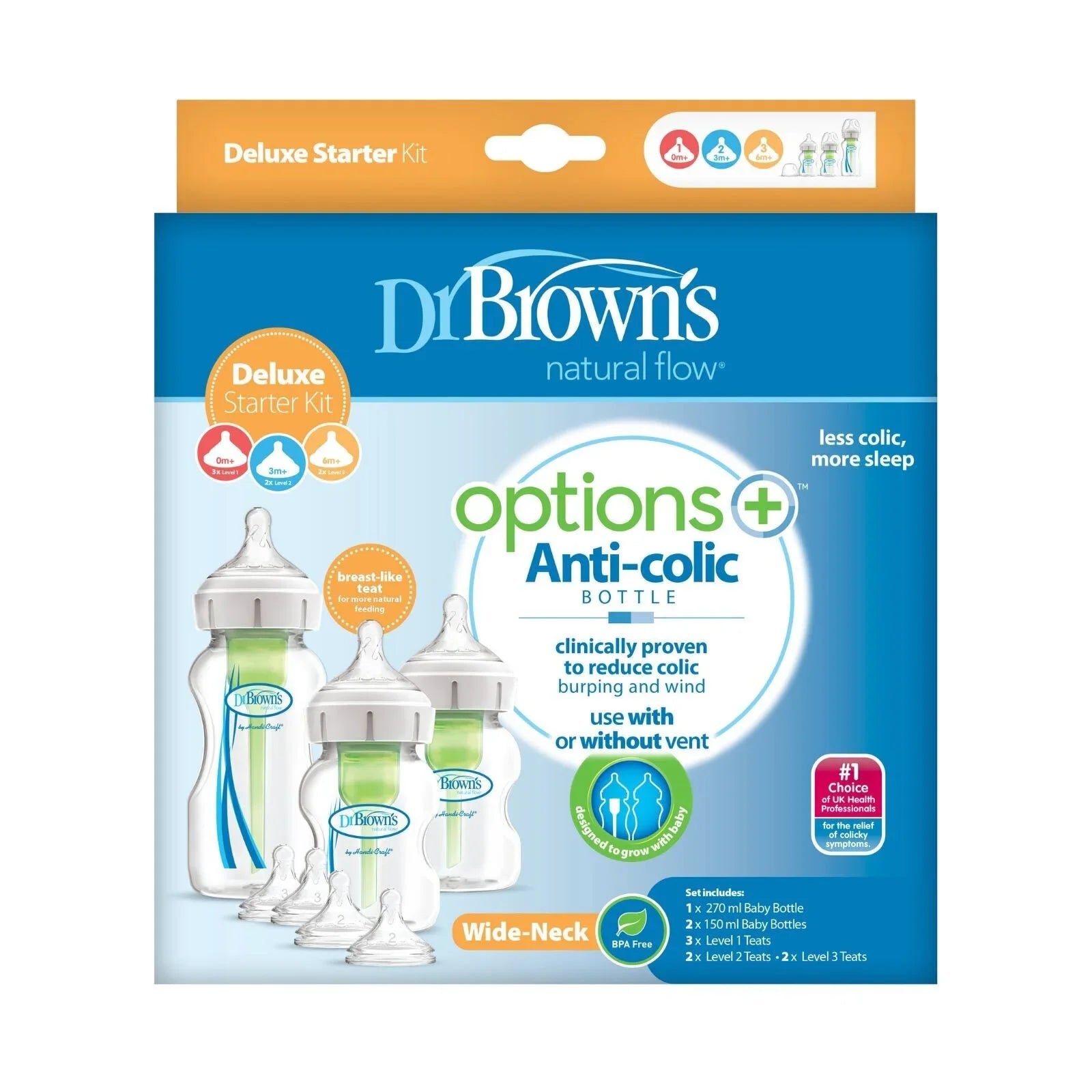 Dr. Brown's Options+ Anti-Colic Baby Bottle Wide Neck Starter Kit | Luxury Home Accessories | Heulog Glow