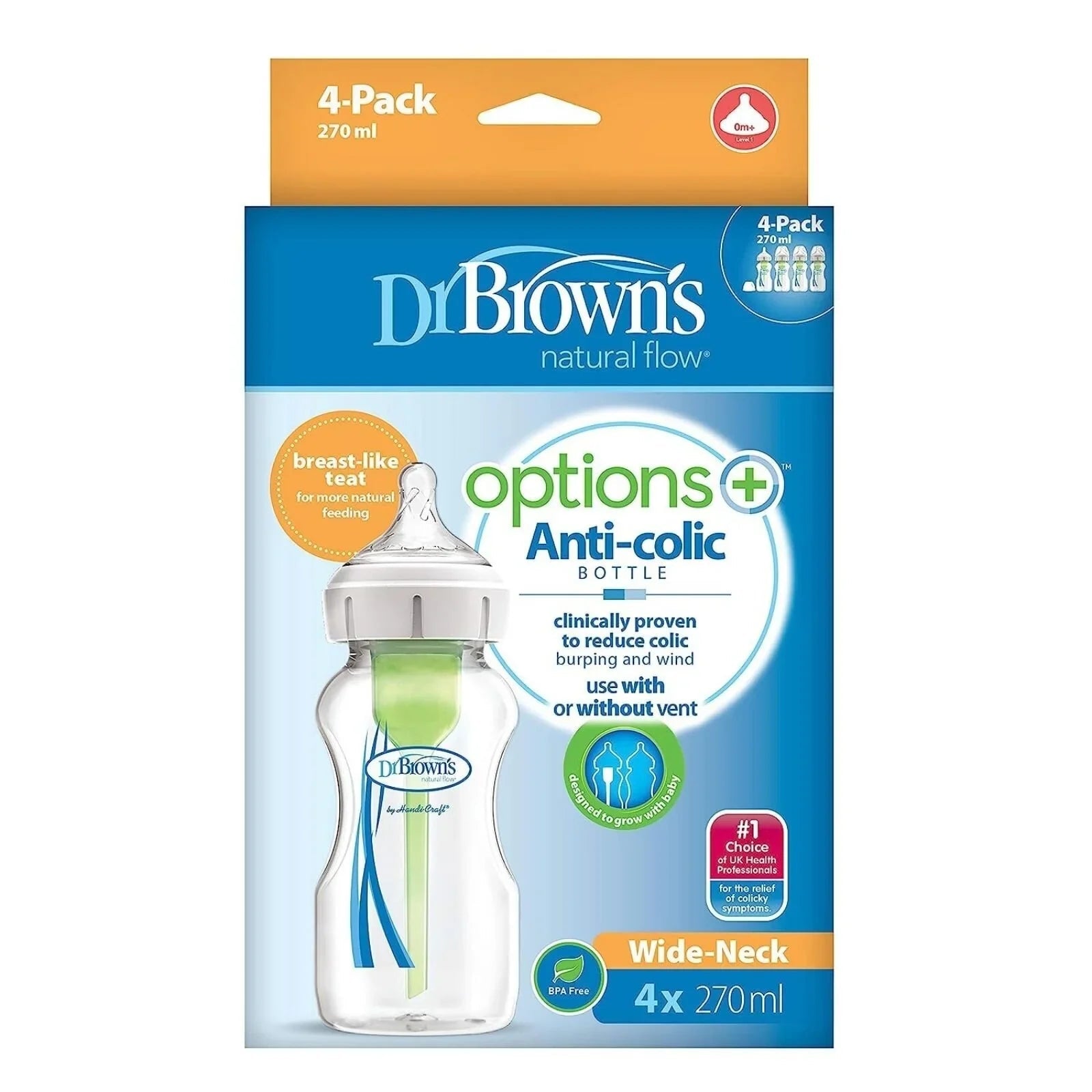 Dr. Brown's Options+ Anti-Colic Baby Bottles 270ml Pack of 4 | Luxury Home Accessories | Heulog Glow