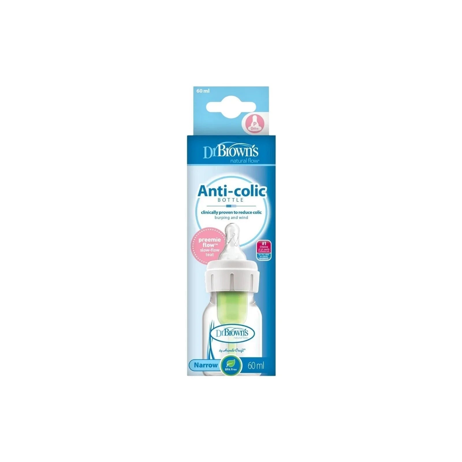 Dr. Brown's Options+ Anti-Colic Narrow Neck Baby Bottle Premature Flow Level 60ml | Luxury Home Accessories | Heulog Glow