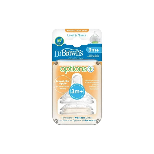 Dr. Brown's Options+ Baby Bottle Teats Level 2 Wide Neck 3+ months Pack of 2 | Luxury Home Accessories | Heulog Glow