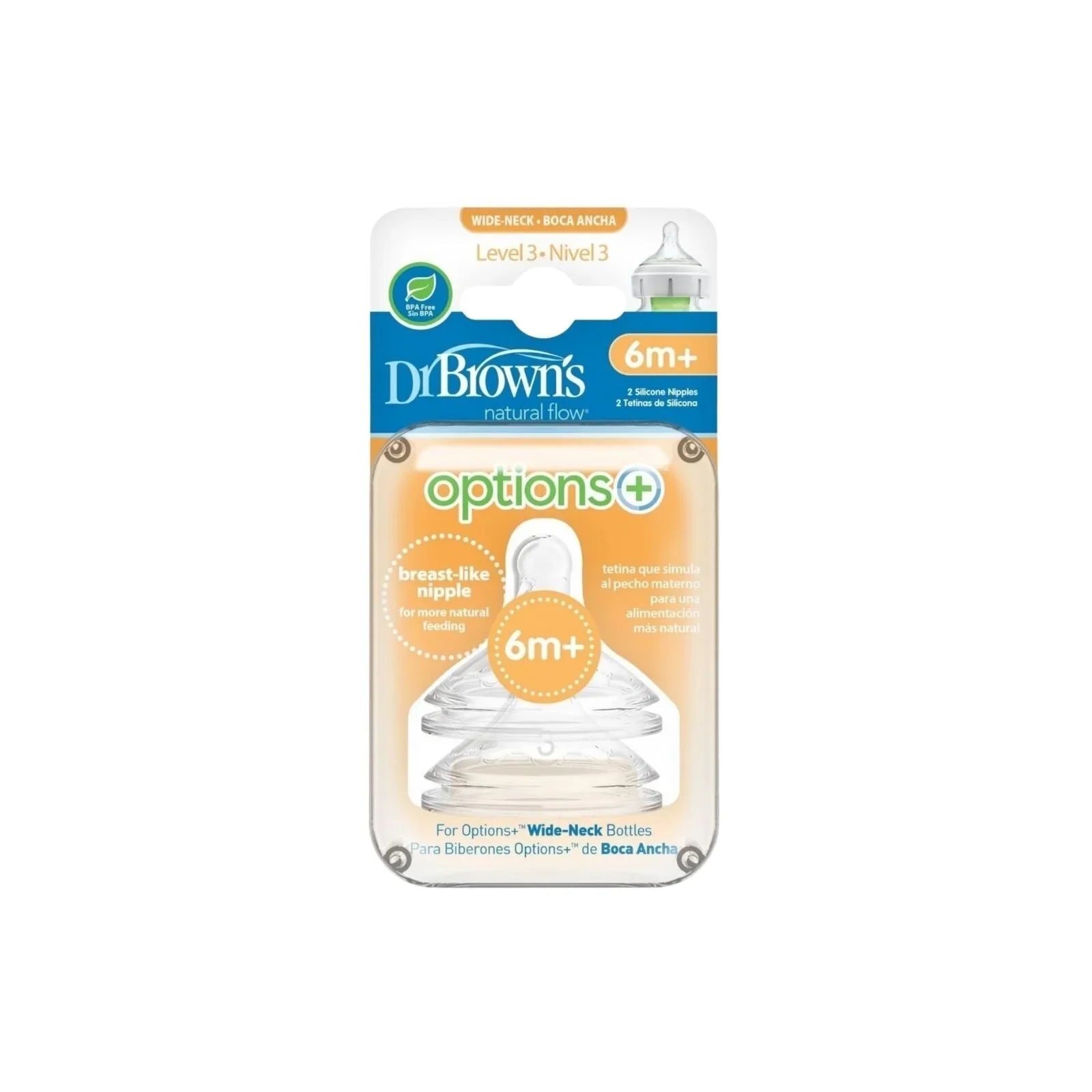 Dr. Brown's Options+ Baby Bottle Teats Level 3 Wide Neck 6+ months Pack of 2 | Luxury Home Accessories | Heulog Glow