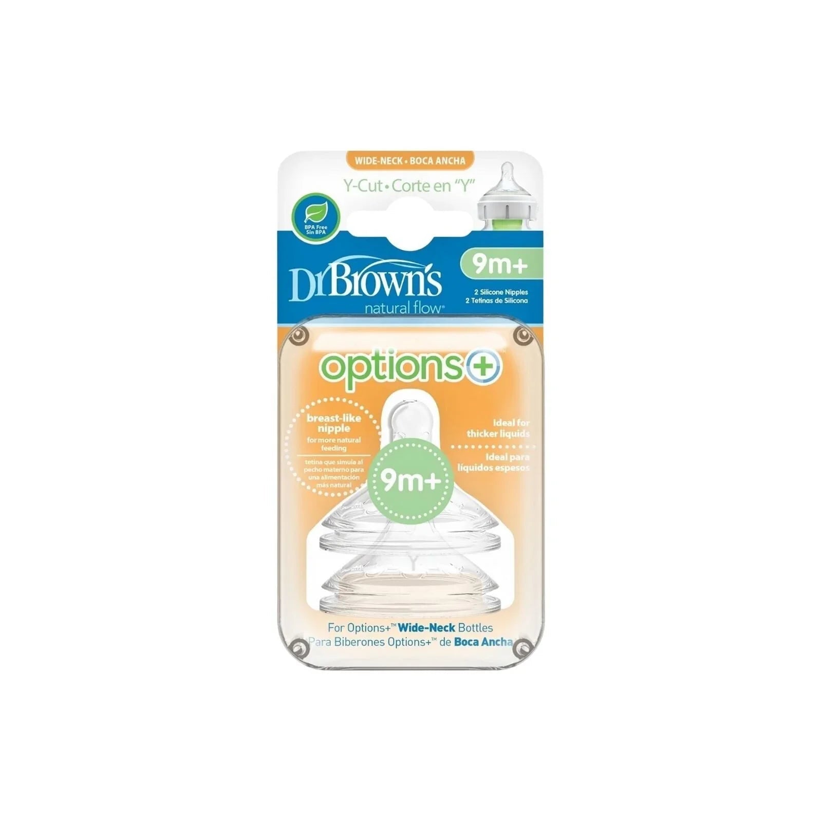 Dr. Brown's Options+ Baby Bottle Teats Wide Neck 9+ months Pack of 2 | Luxury Home Accessories | Heulog Glow