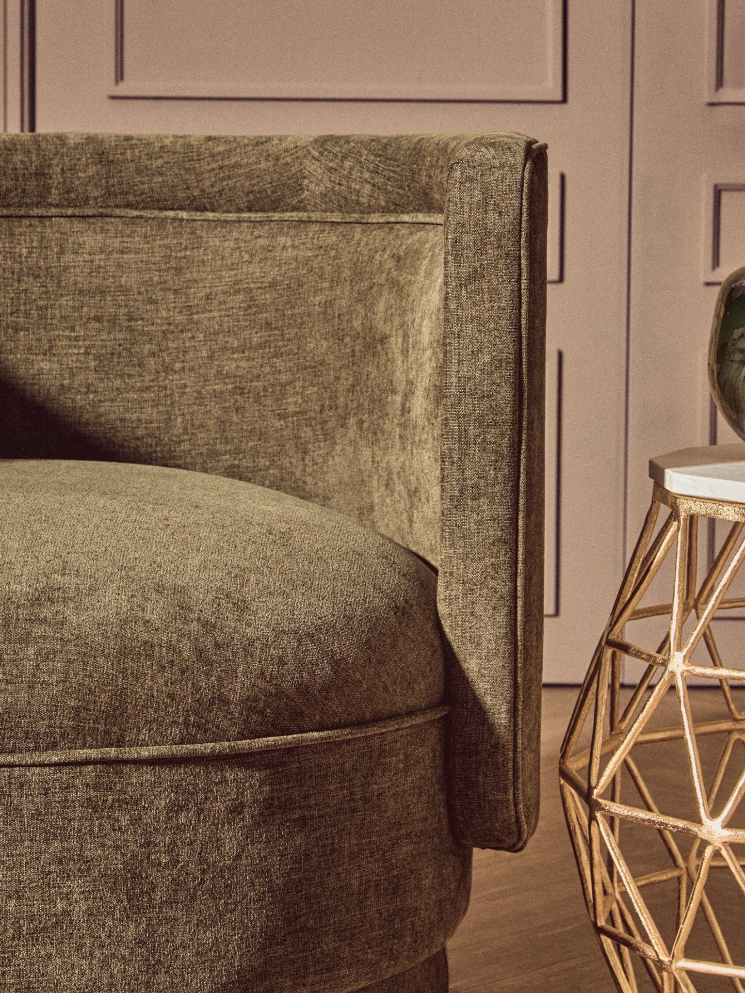 Drake Forest Green Chenille Effect Curved Chair | Luxury Home Accessories | Heulog Glow