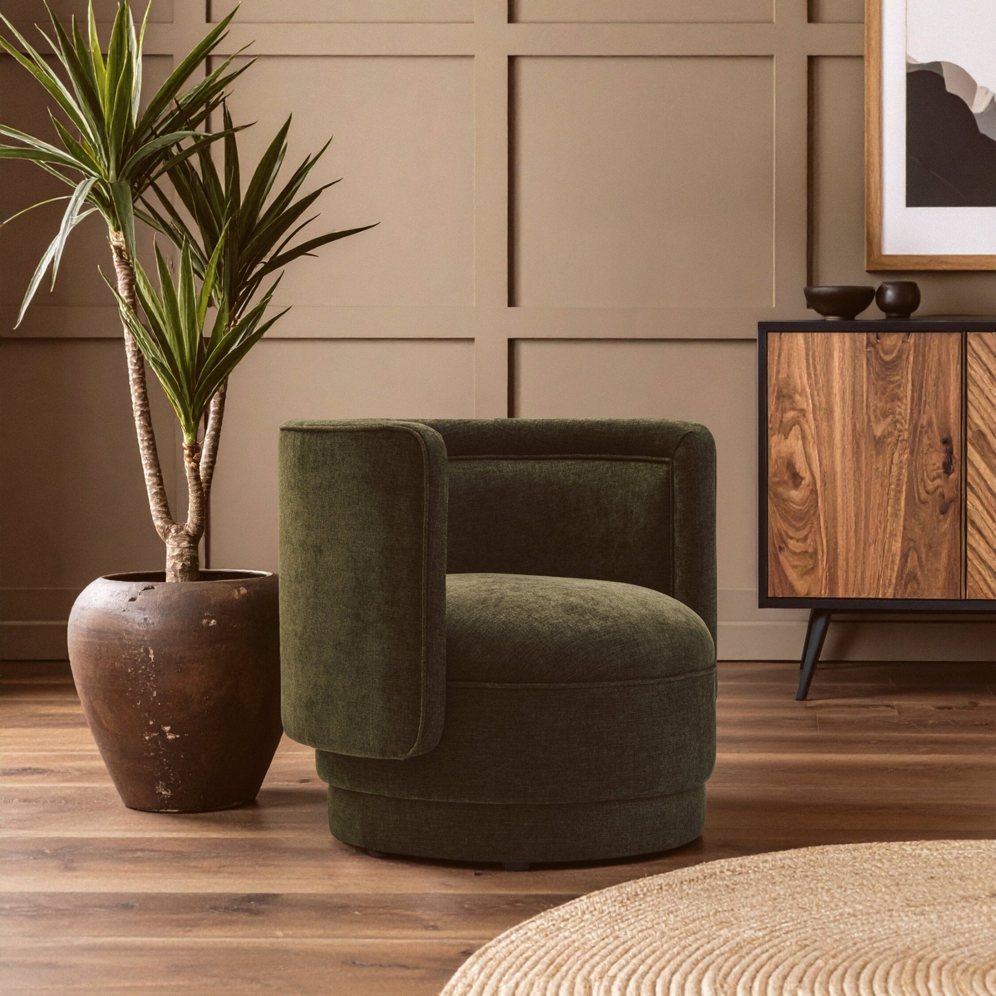 Drake Forest Green Chenille Effect Curved Chair | Luxury Home Accessories | Heulog Glow