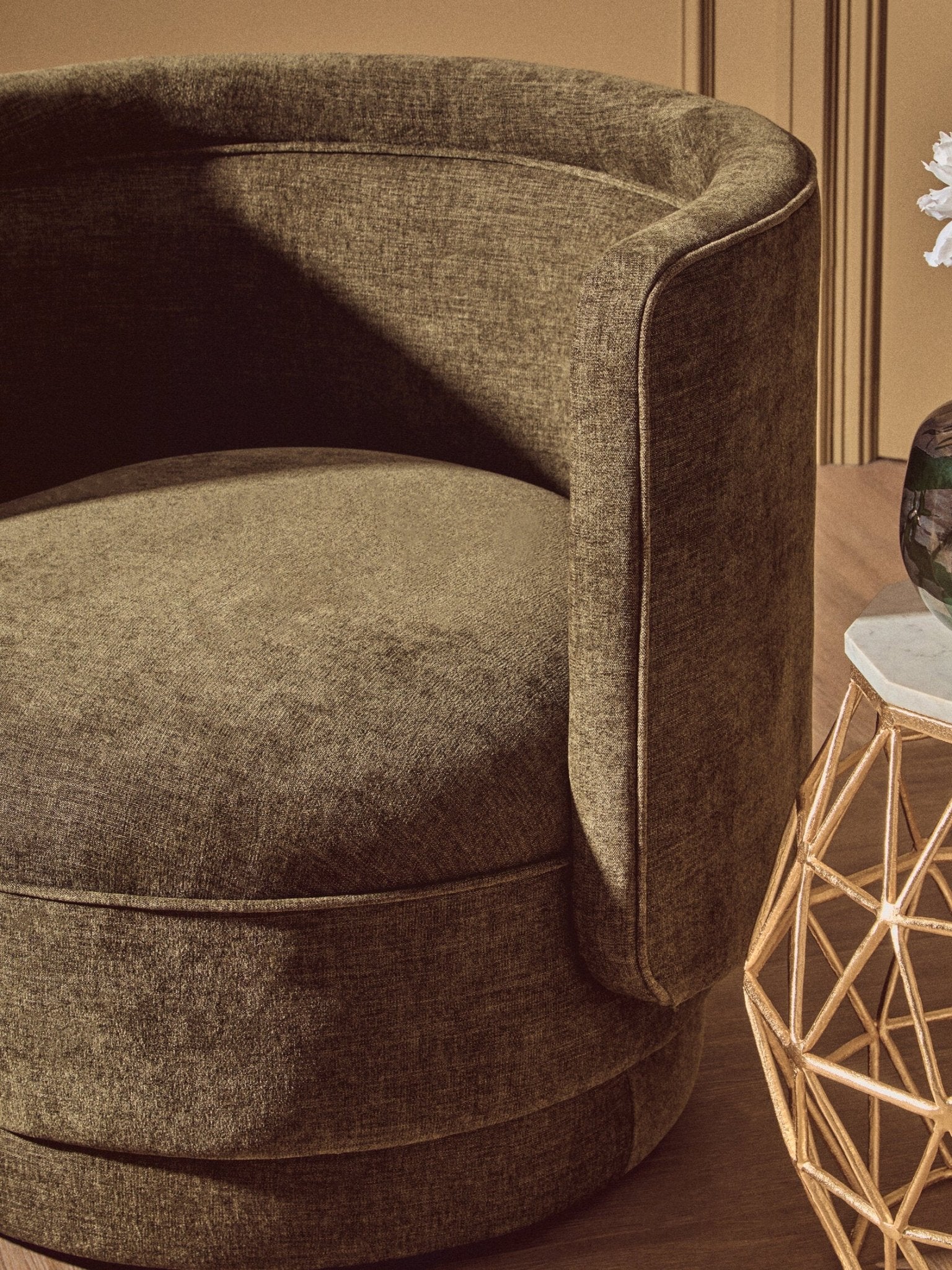 Drake Forest Green Chenille Effect Curved Chair | Luxury Home Accessories | Heulog Glow