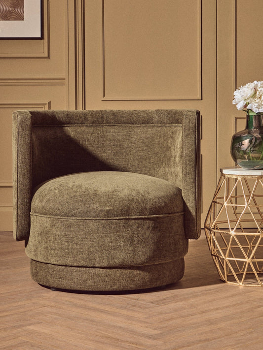 Drake Forest Green Chenille Effect Curved Chair | Luxury Home Accessories | Heulog Glow