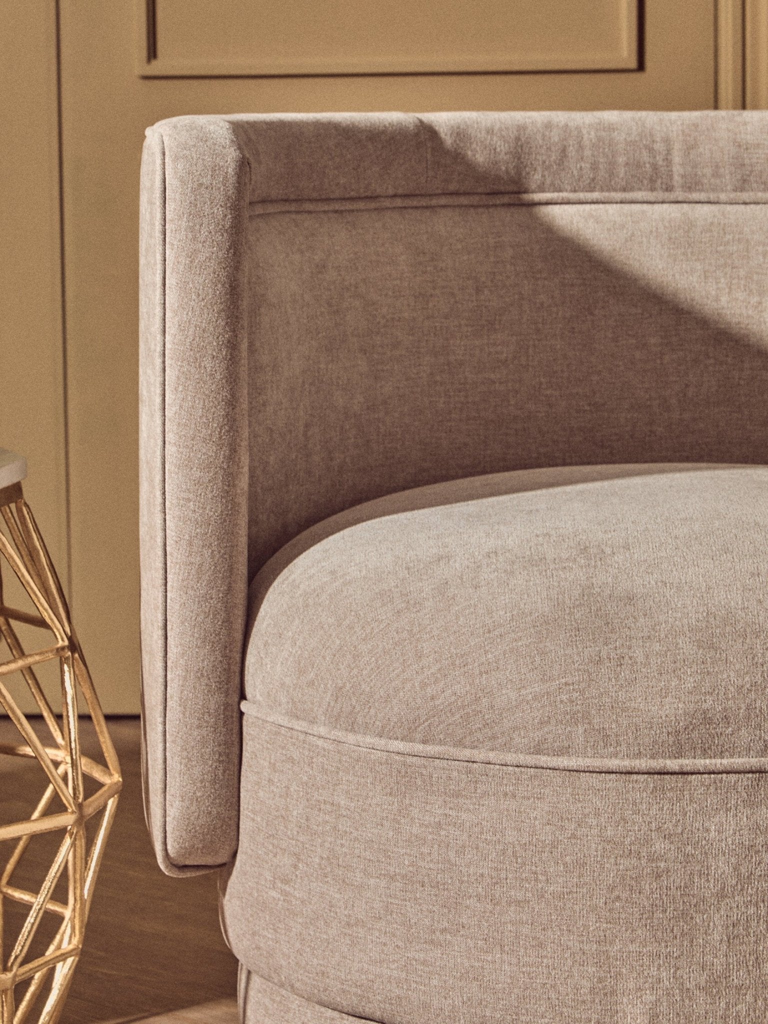 Drake Taupe Chenille Effect Curved Chair | Luxury Home Accessories | Heulog Glow