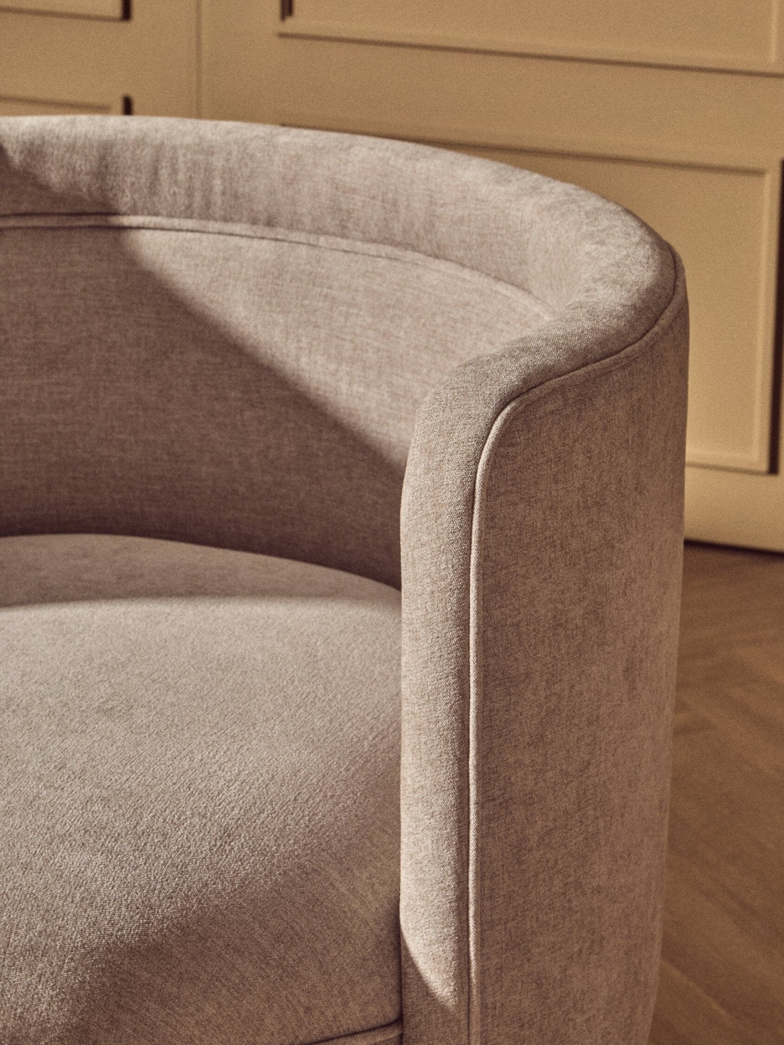 Drake Taupe Chenille Effect Curved Chair | Luxury Home Accessories | Heulog Glow