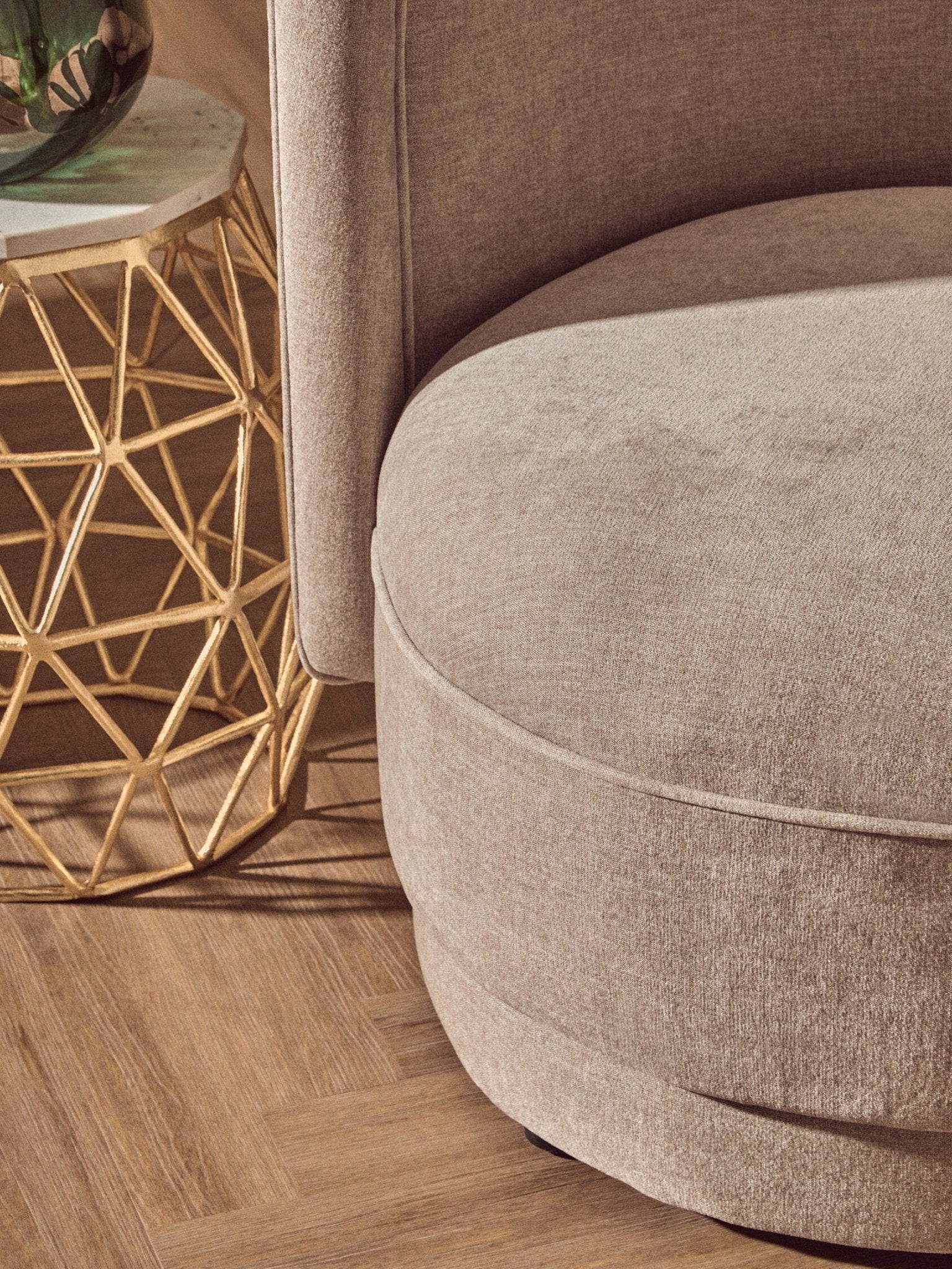 Drake Taupe Chenille Effect Curved Chair | Luxury Home Accessories | Heulog Glow