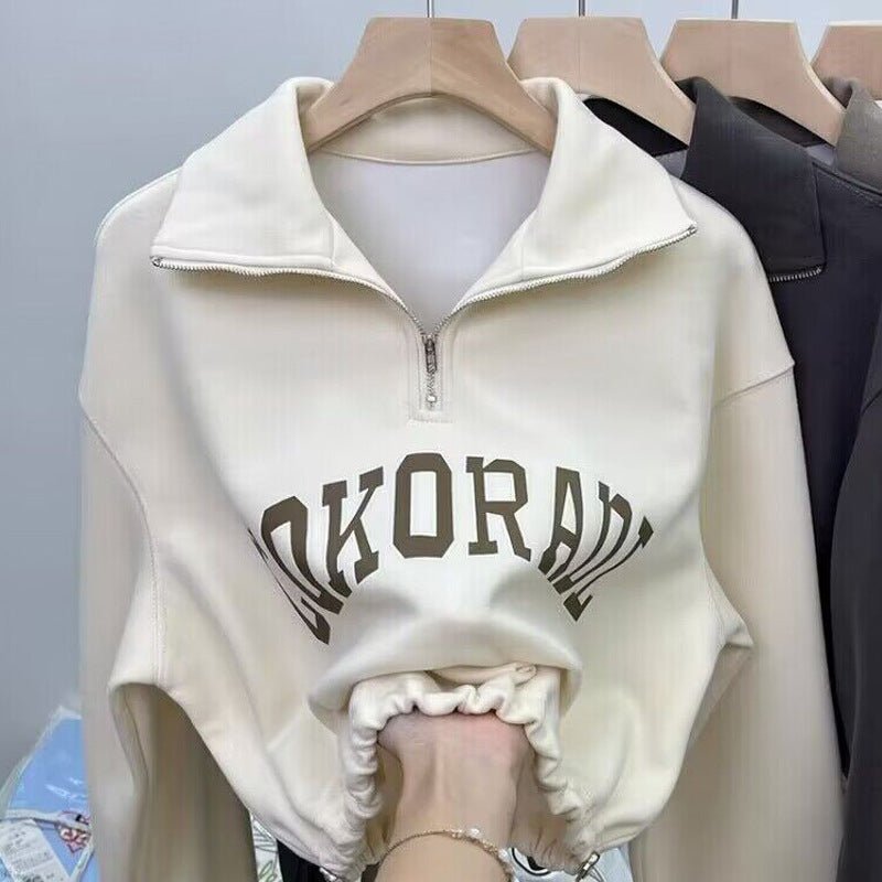 Drawstring Hem POLO Neck Sweatshirt Womens Loose Petite Short Half-Zip Top | Luxury Home Accessories | Heulog Glow