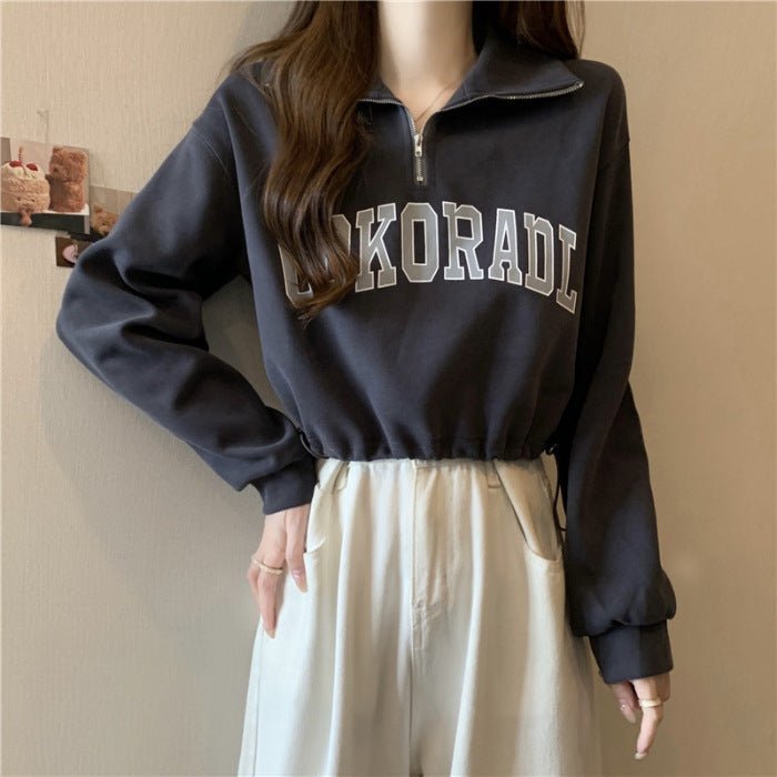 Drawstring Hem POLO Neck Sweatshirt Womens Loose Petite Short Half-Zip Top | Luxury Home Accessories | Heulog Glow