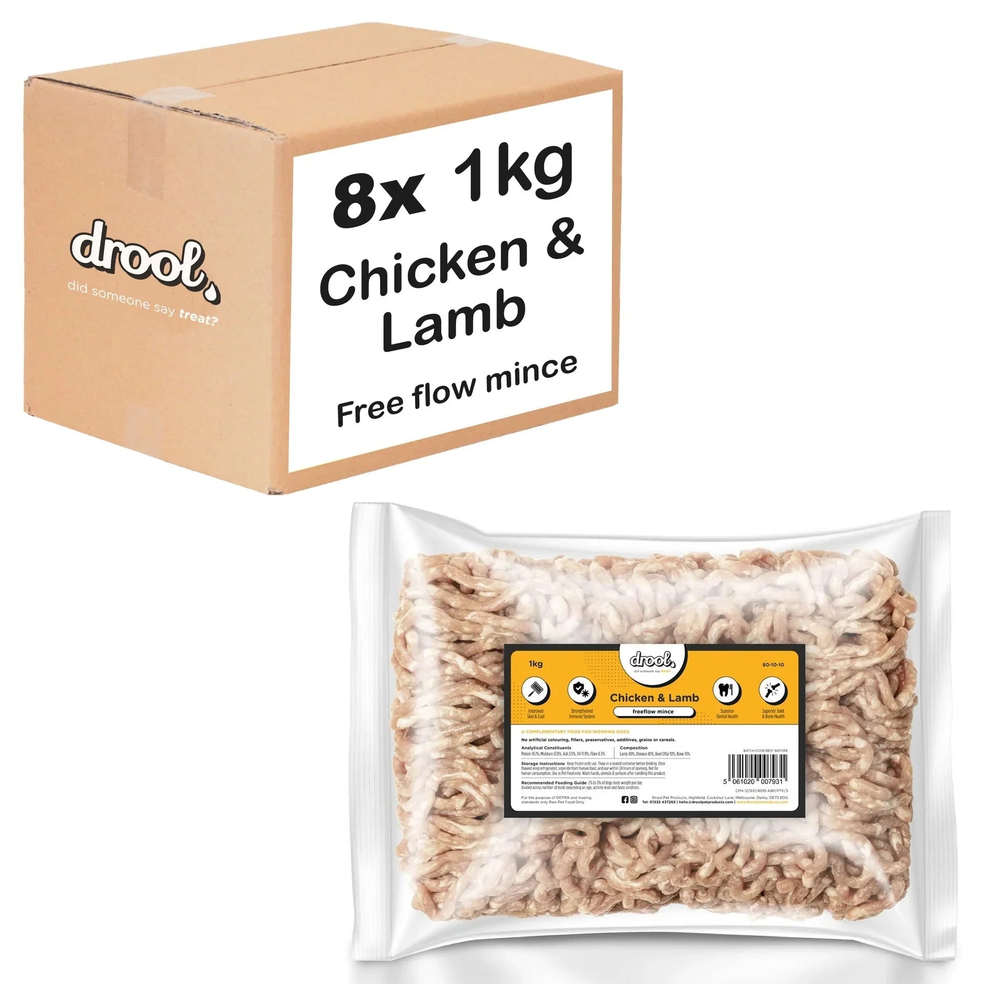 Drool Mince Freeflow Chicken & Lamb 1kg | Luxury Home Accessories | Heulog Glow