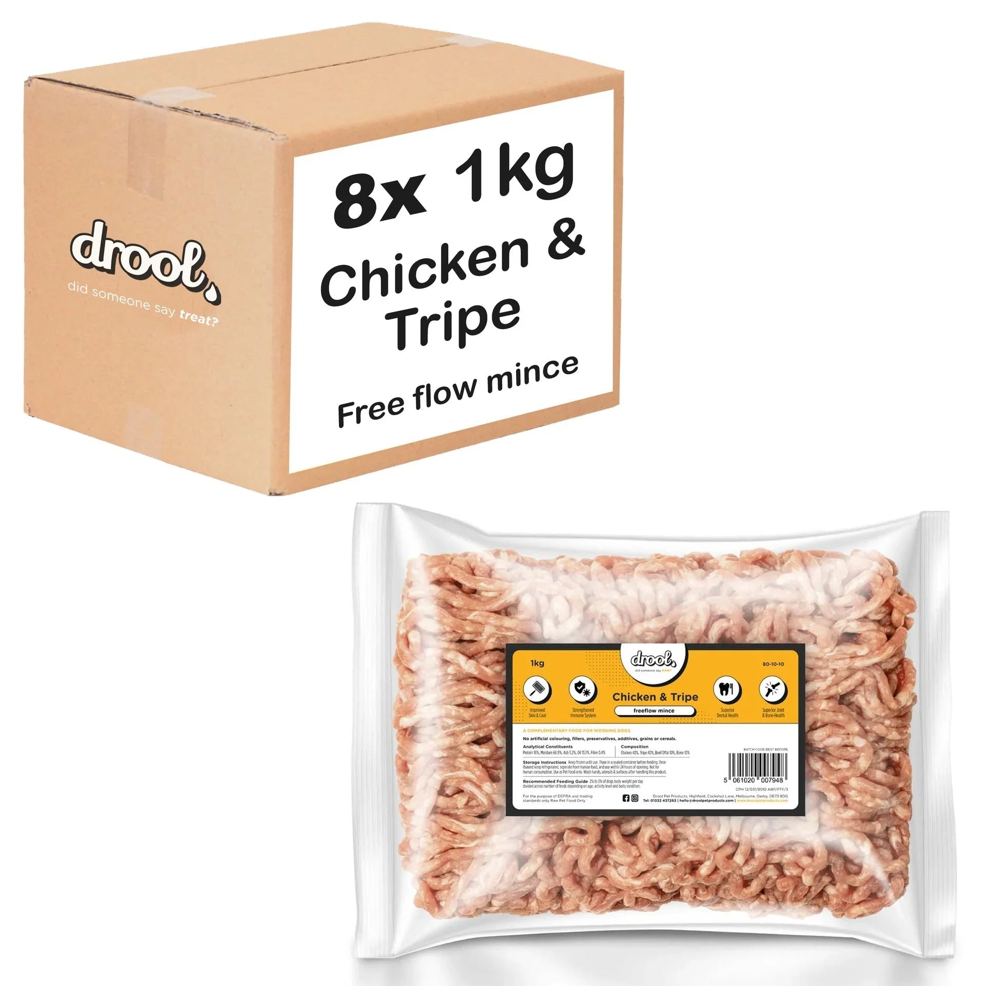 Drool Mince Freeflow Chicken & Tripe 1kg | Luxury Home Accessories | Heulog Glow