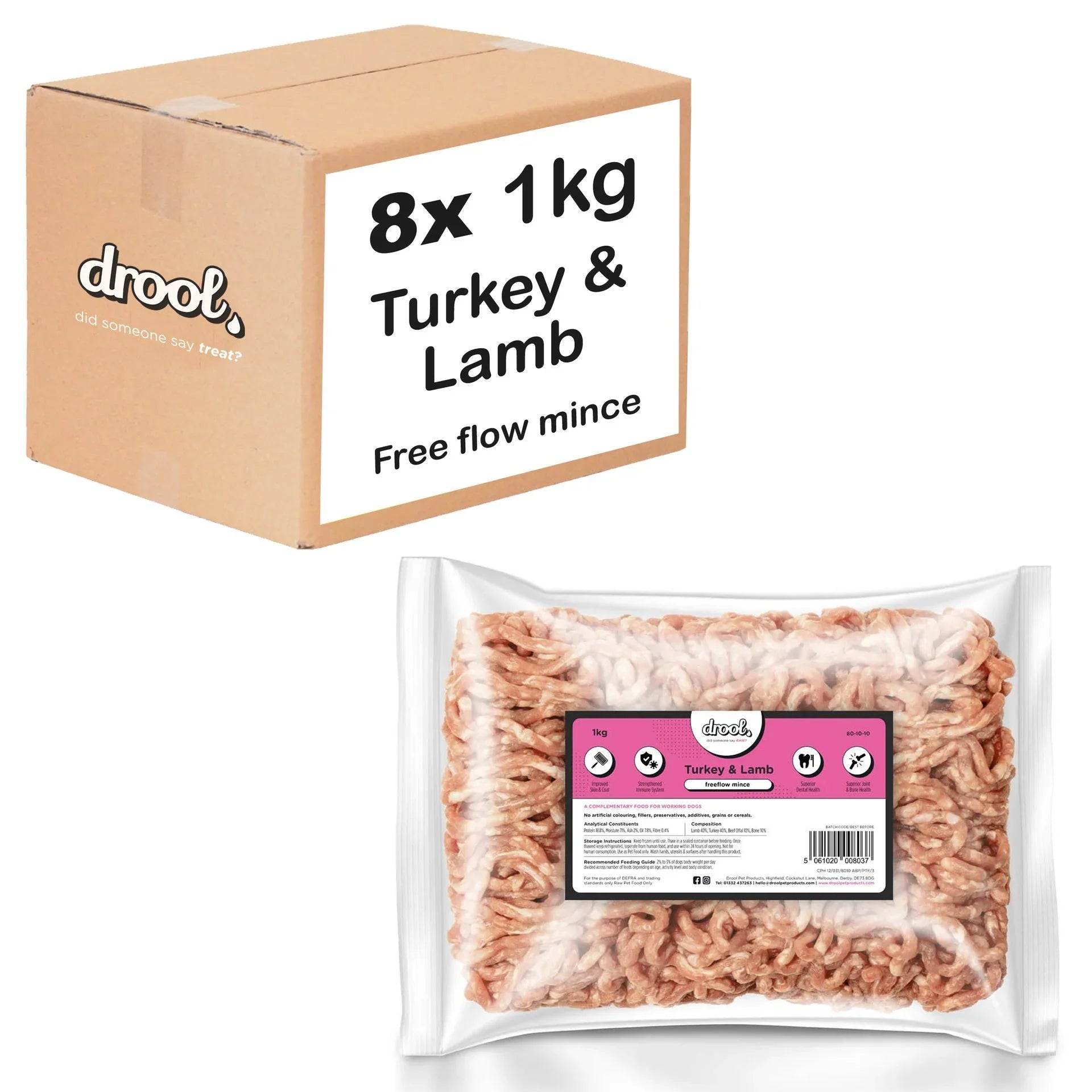 Drool Mince Freeflow Turkey & Lamb 1kg | Luxury Home Accessories | Heulog Glow