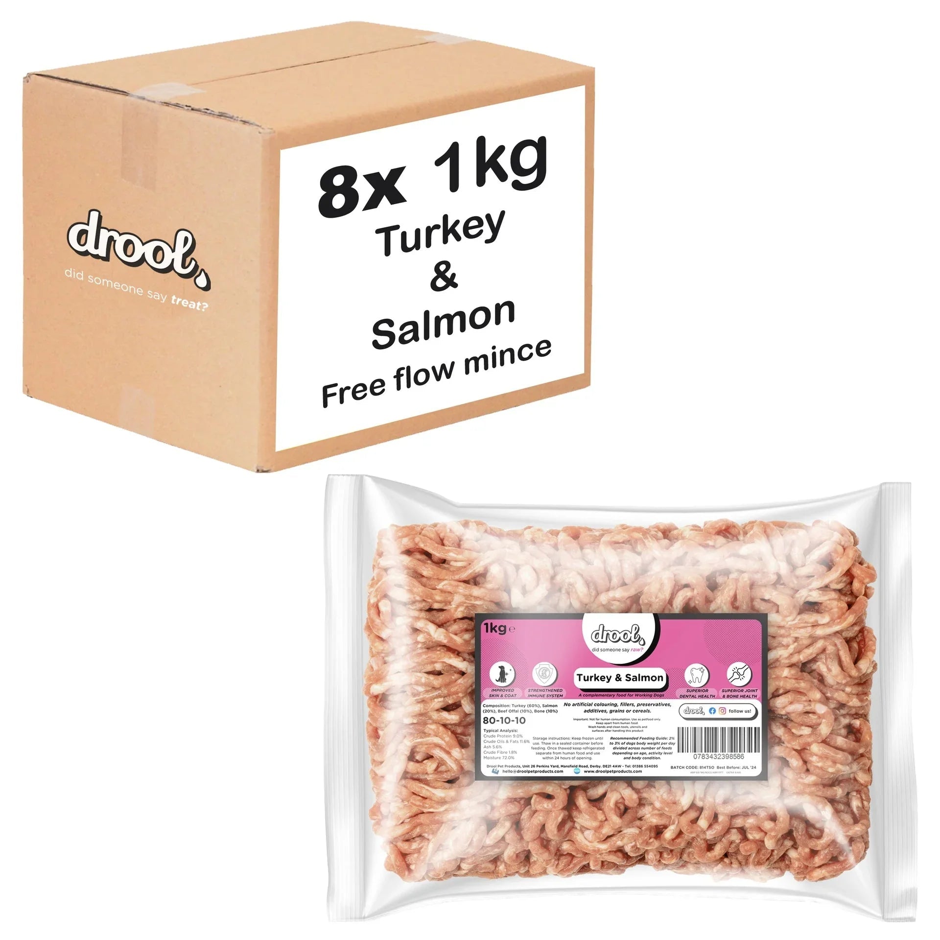 Drool Mince Freeflow Turkey & Salmon 1kg | Luxury Home Accessories | Heulog Glow