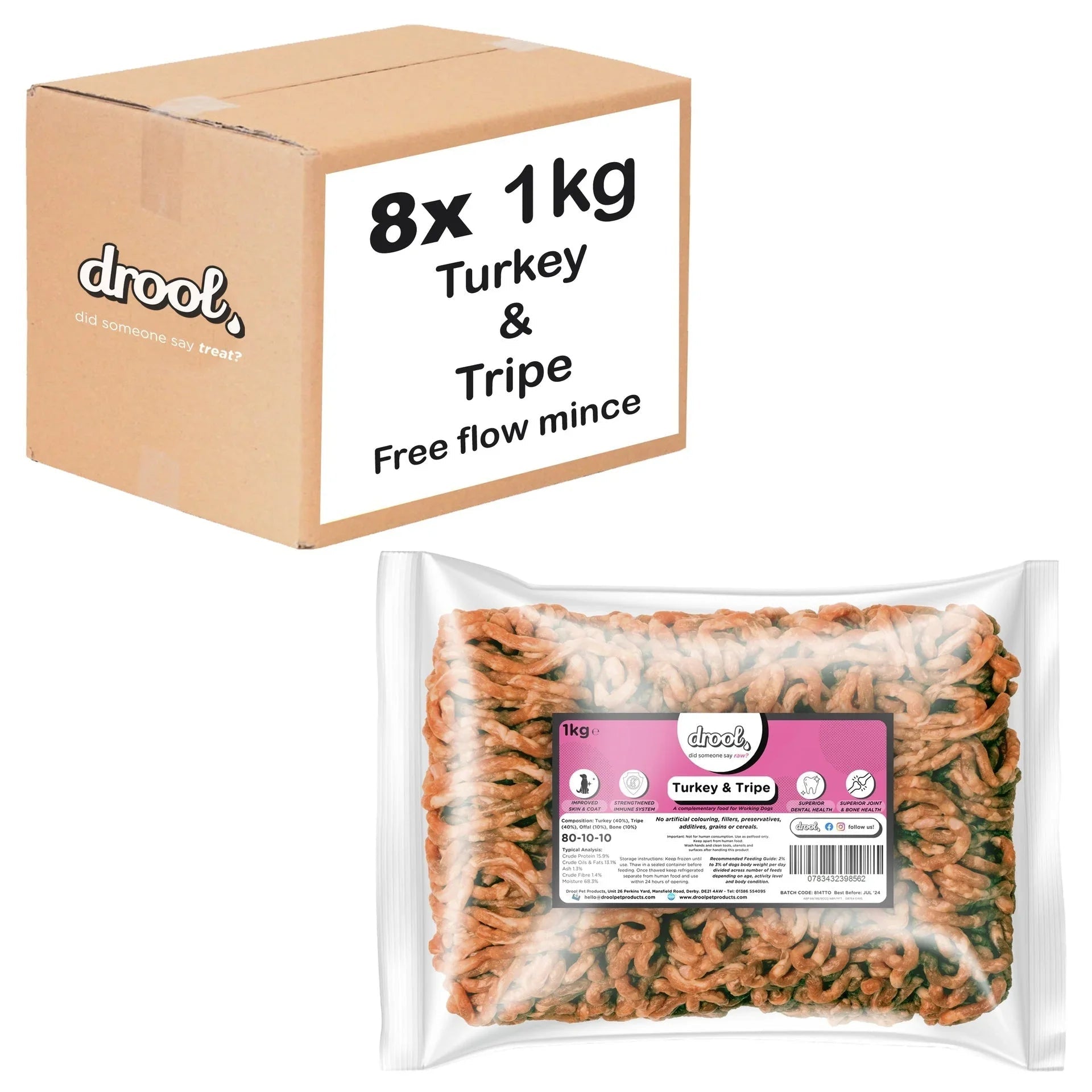 Drool Mince Freeflow Turkey & Tripe 1kg | Luxury Home Accessories | Heulog Glow