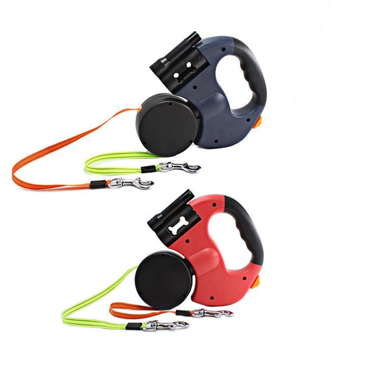 Dual Headed Pet Leashes with Flashlight Garbage Bag Box Automatic Retractable Dogs Traction Rope | Luxury Home Accessories | Heulog Glow