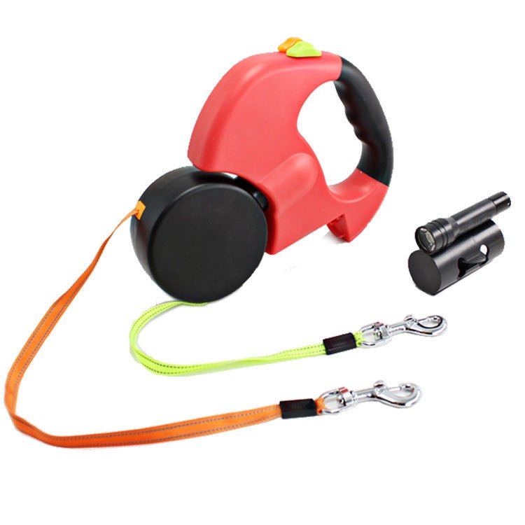 Dual Headed Pet Leashes with Flashlight Garbage Bag Box Automatic Retractable Dogs Traction Rope | Luxury Home Accessories | Heulog Glow