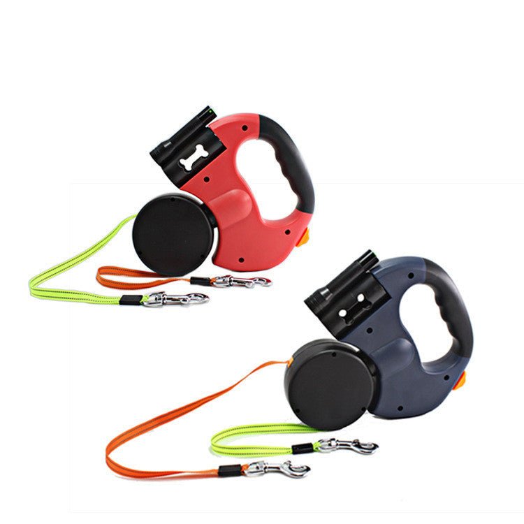 Dual Headed Pet Leashes with Flashlight Garbage Bag Box Automatic Retractable Dogs Traction Rope | Luxury Home Accessories | Heulog Glow