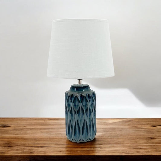 40CM BLUE CERAMIC  LAMP AND SHADE