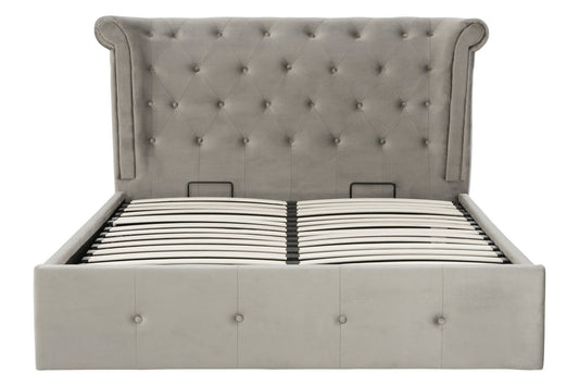 Edison Grey Brushed Velvet Ottoman King Bed | Luxury Home Accessories | Heulog Glow