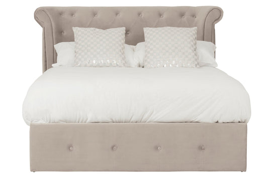 Edison Mink Velvet Ottoman Double Bed | Luxury Home Accessories | Heulog Glow