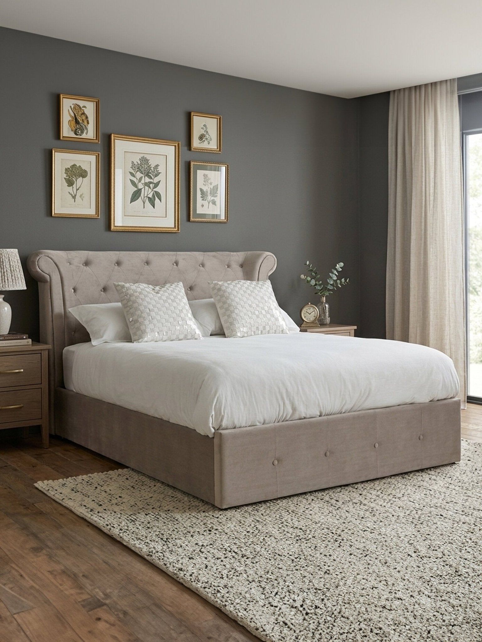 Edison Mink Velvet Ottoman Double Bed | Luxury Home Accessories | Heulog Glow