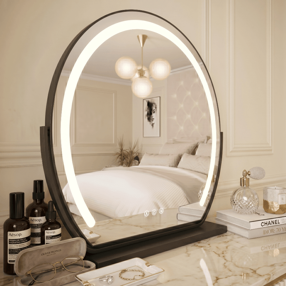 Elara LED Vanity Mirror Black | Luxury Home Accessories | Heulog Glow