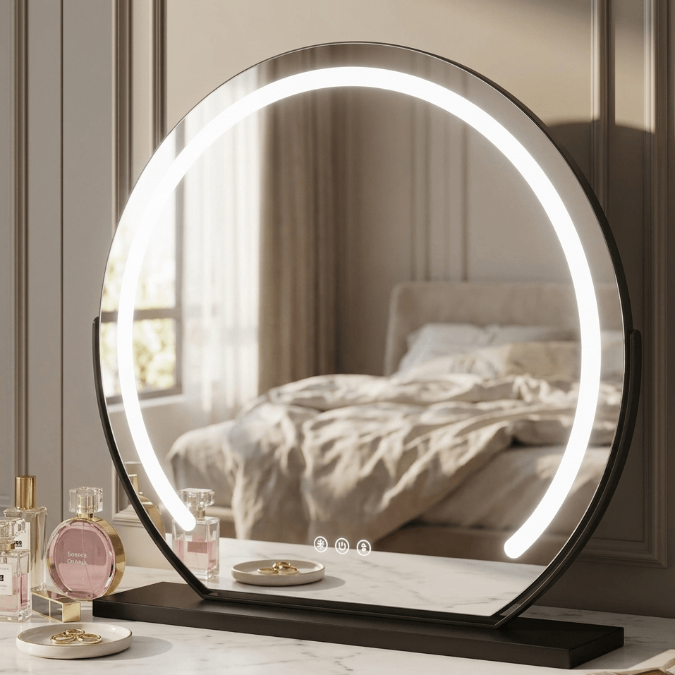 Elara LED Vanity Mirror Black | Luxury Home Accessories | Heulog Glow