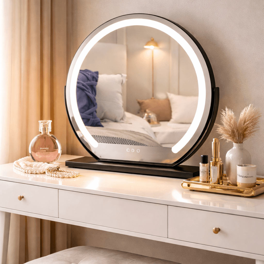 Elara LED Vanity Mirror Black | Luxury Home Accessories | Heulog Glow