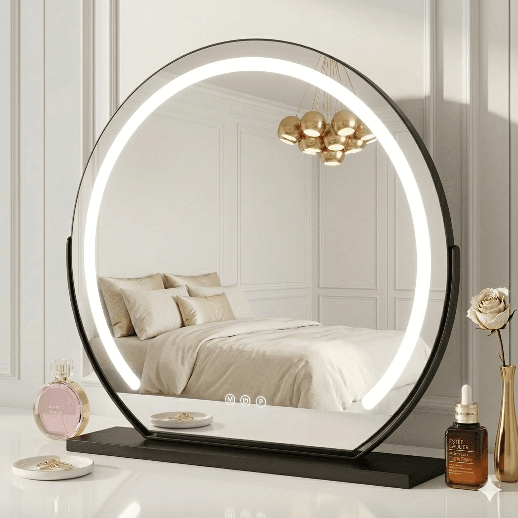 Elara LED Vanity Mirror Black | Luxury Home Accessories | Heulog Glow