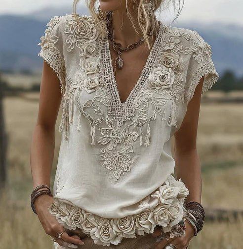 Elegant And Artistic Vintage-style Short-sleeved Top | Luxury Home Accessories | Heulog Glow