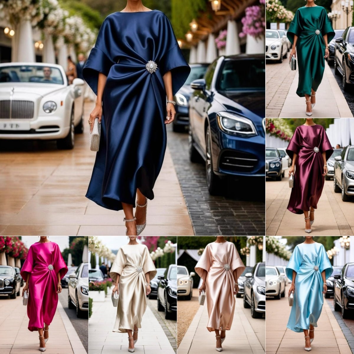 Elegant Commuter Design Sense Satin Long Dress For Women With Pearl Flower Decoration High Waist Irregular Skirt | Luxury Home Accessories | Heulog Glow