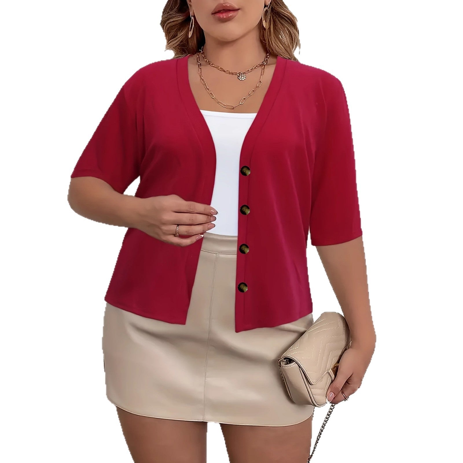 Elegant Half-Sleeve Slightly Stretchy Cardigan With Four Buttons | Luxury Home Accessories | Heulog Glow