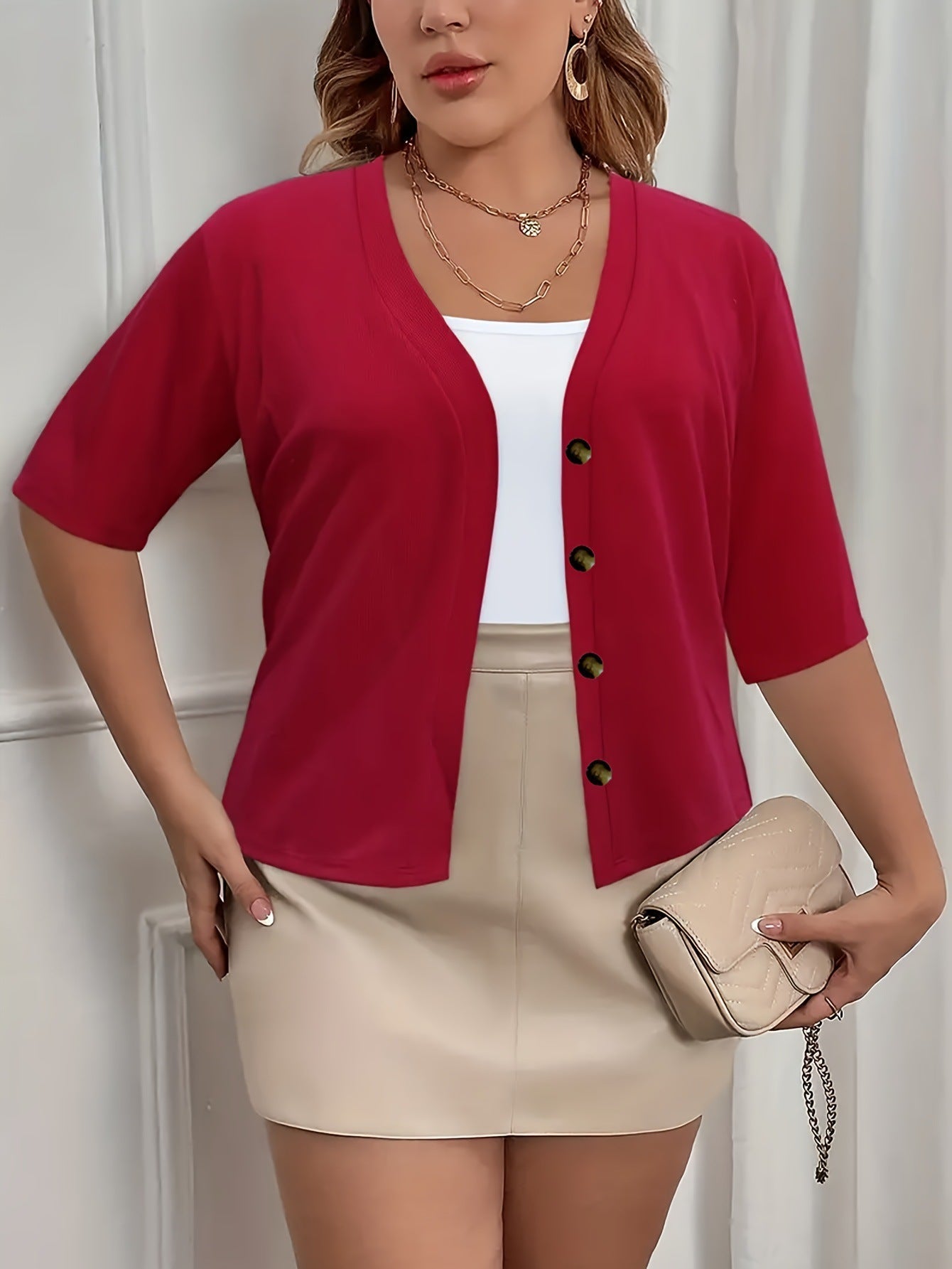 Elegant Half-Sleeve Slightly Stretchy Cardigan With Four Buttons | Luxury Home Accessories | Heulog Glow