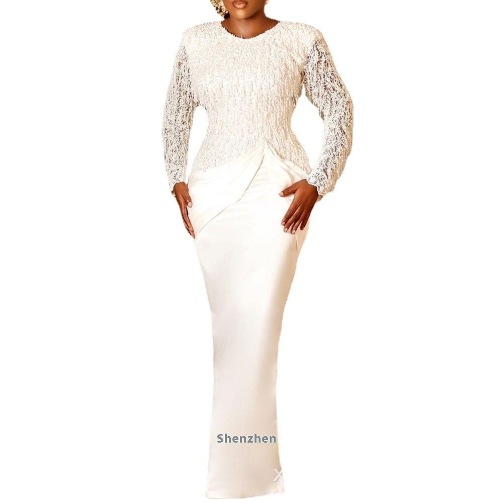 Elegant Lace Tassel Waist-controlled Long Sleeves Mop Dress | Luxury Home Accessories | Heulog Glow