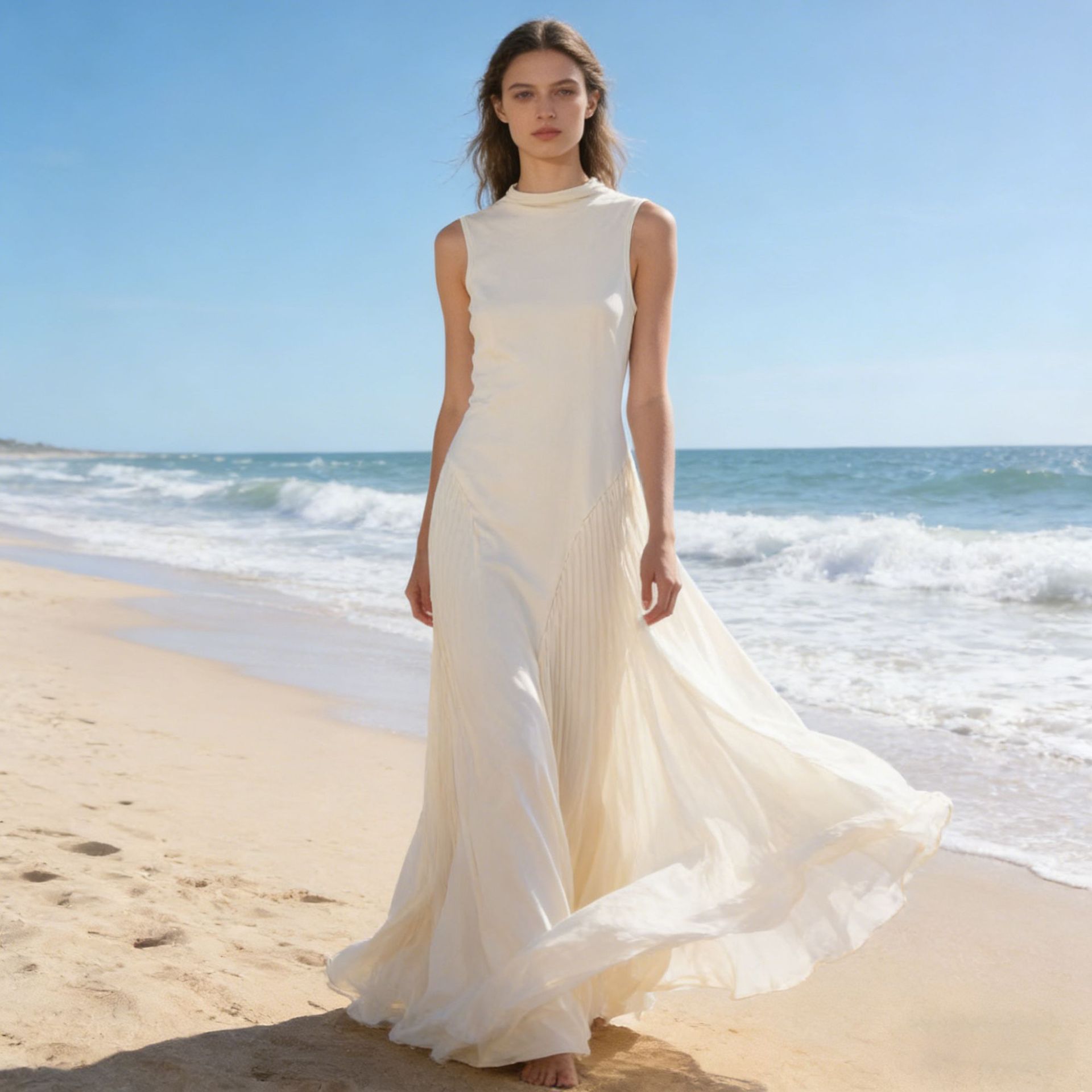 Elegant Long Gown Pleated Waist-Cinching Dress | Luxury Home Accessories | Heulog Glow