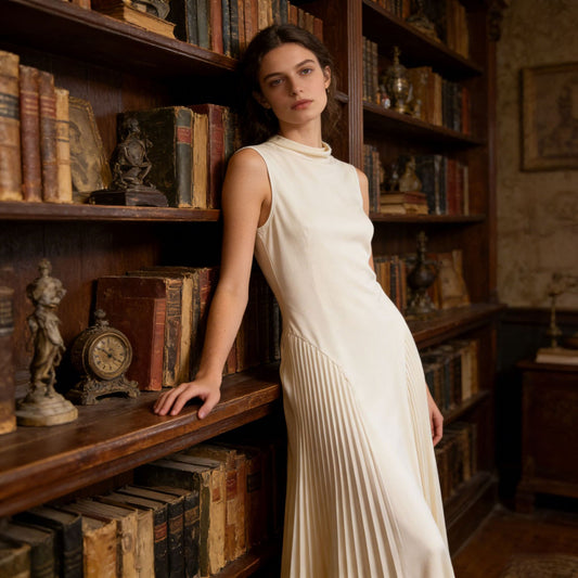 Elegant Long Gown Pleated Waist-Cinching Dress | Luxury Home Accessories | Heulog Glow