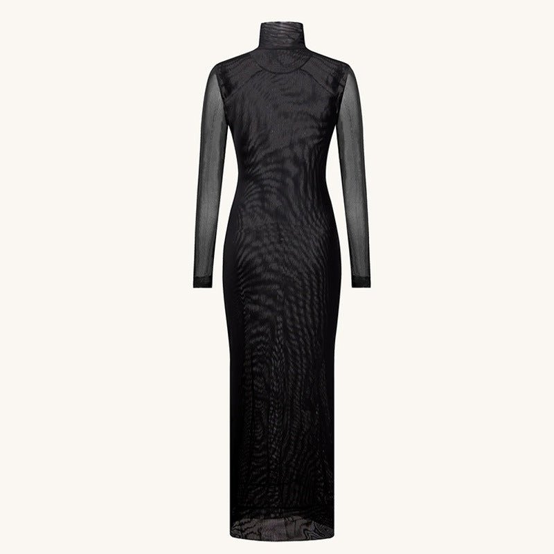 Elegant Mesh Double-layer Printed Crew-neck Long-sleeve Dress | Luxury Home Accessories | Heulog Glow