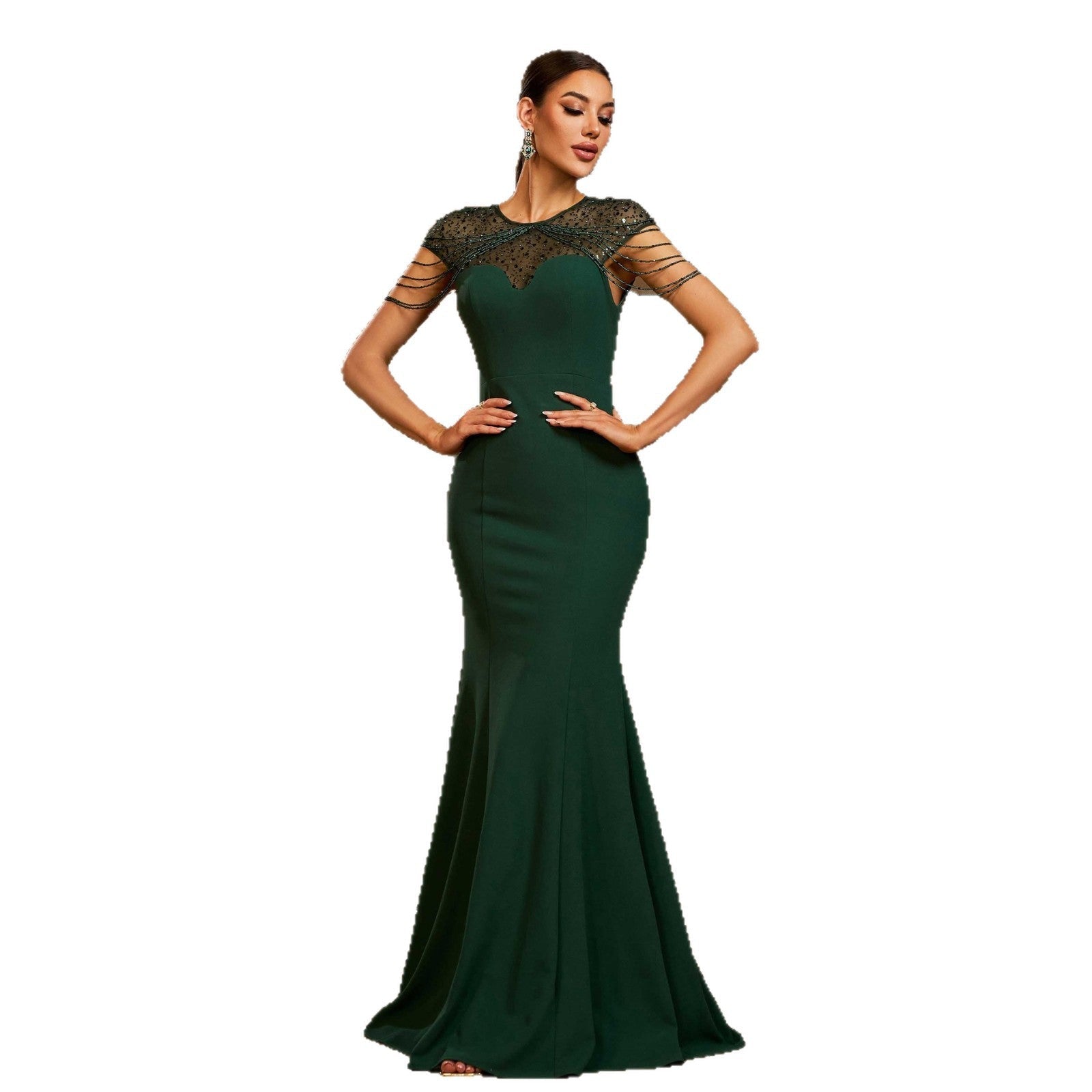 Elegant Sleeveless Round Neck Sequins Slim-fit Sheath Banquet Fishtail Evening Dress | Luxury Home Accessories | Heulog Glow
