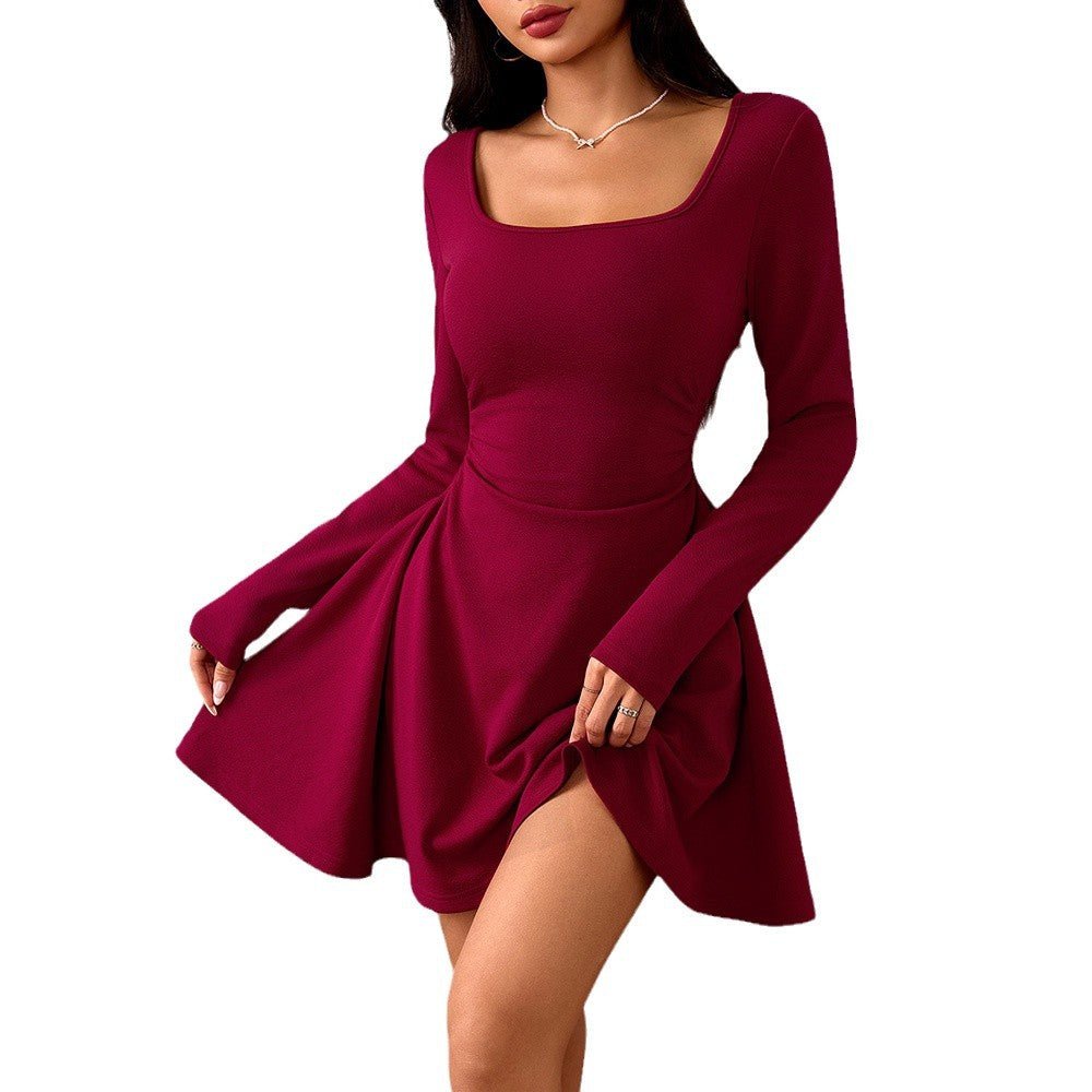 Elegant Square-neck Dress With A High-waisted Designer-style Wine-red Hue | Luxury Home Accessories | Heulog Glow