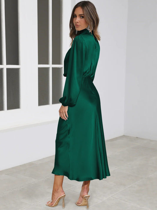 Elegant Temperament Long-sleeved Dress Satin Halterneck Formal Evening Dresses Women Clothing | Luxury Home Accessories | Heulog Glow