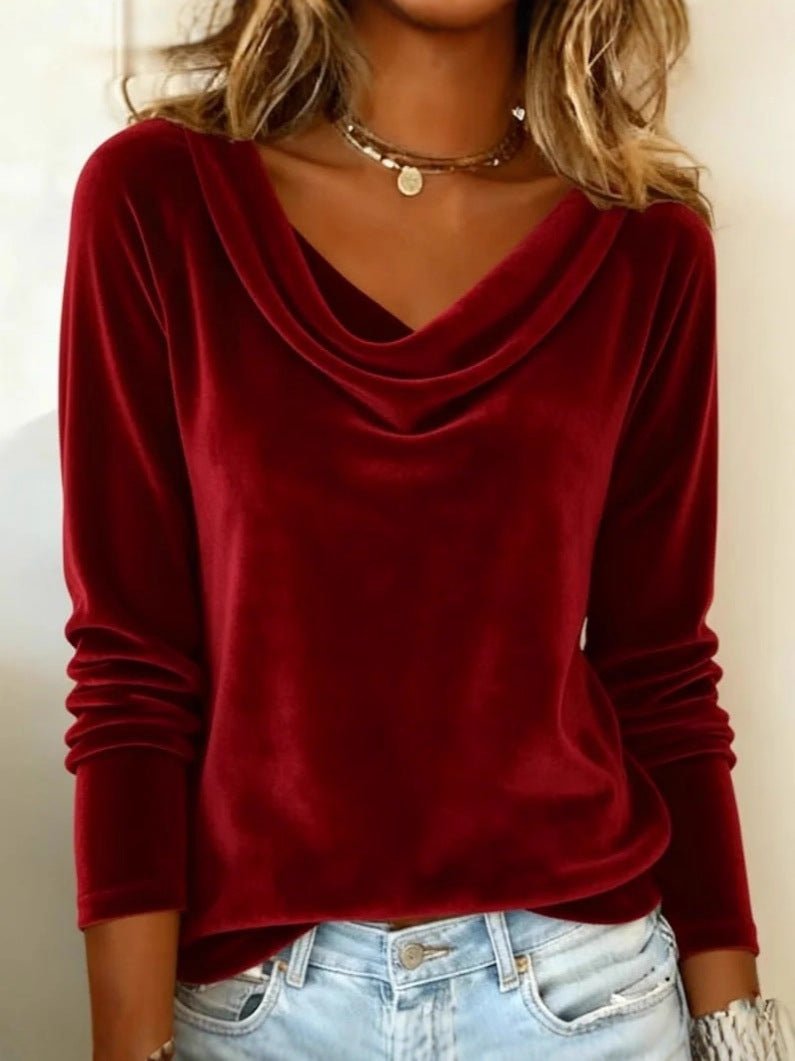 Elegant Velvet Long Sleeve Shirts For Women Fall Spring Solid Color Loose Women Blouses Fashion Pullover Tops Party Clothes | Luxury Home Accessories | Heulog Glow