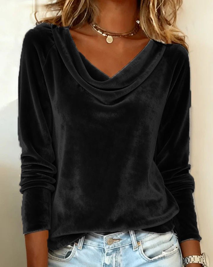 Elegant Velvet Long Sleeve Shirts For Women Fall Spring Solid Color Loose Women Blouses Fashion Pullover Tops Party Clothes | Luxury Home Accessories | Heulog Glow